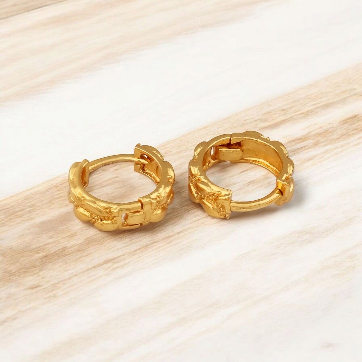 Gold-Plated Leaf Design Hoop Earrings for Women – Stylish Daily Wear Jewelry