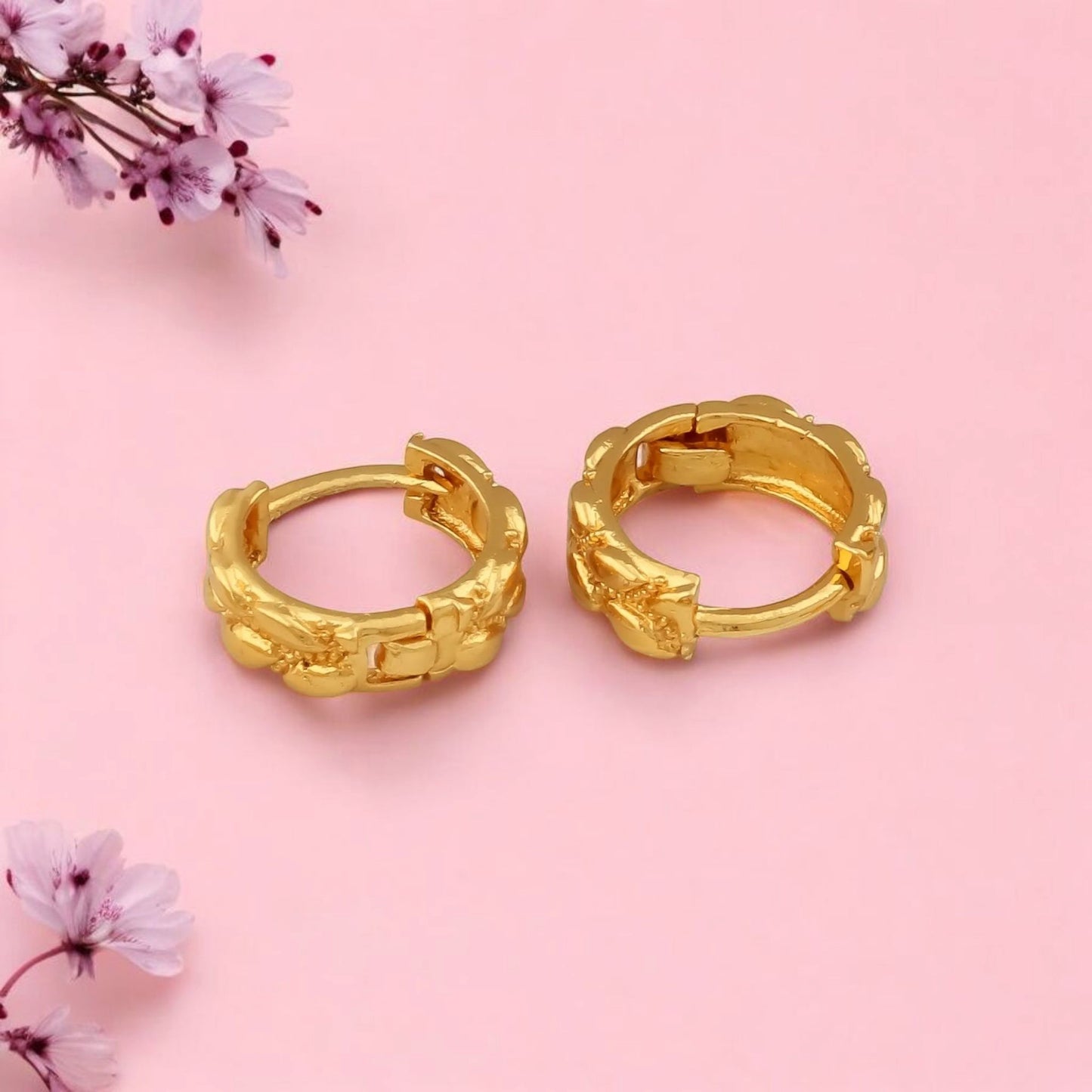 Gold-Plated Leaf Design Hoop Earrings for Women – Stylish Daily Wear Jewelry
