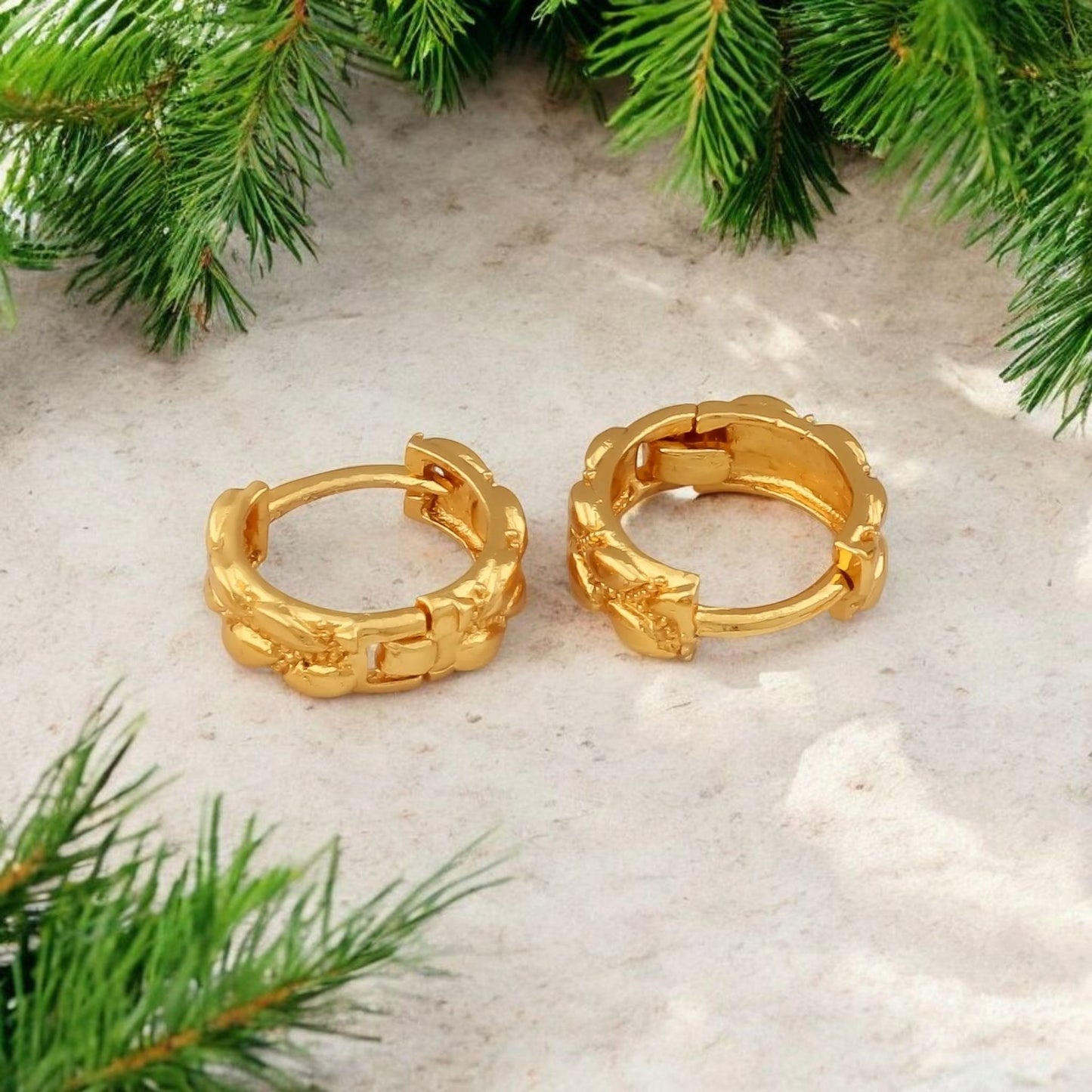Gold-Plated Leaf Design Hoop Earrings for Women – Stylish Daily Wear Jewelry
