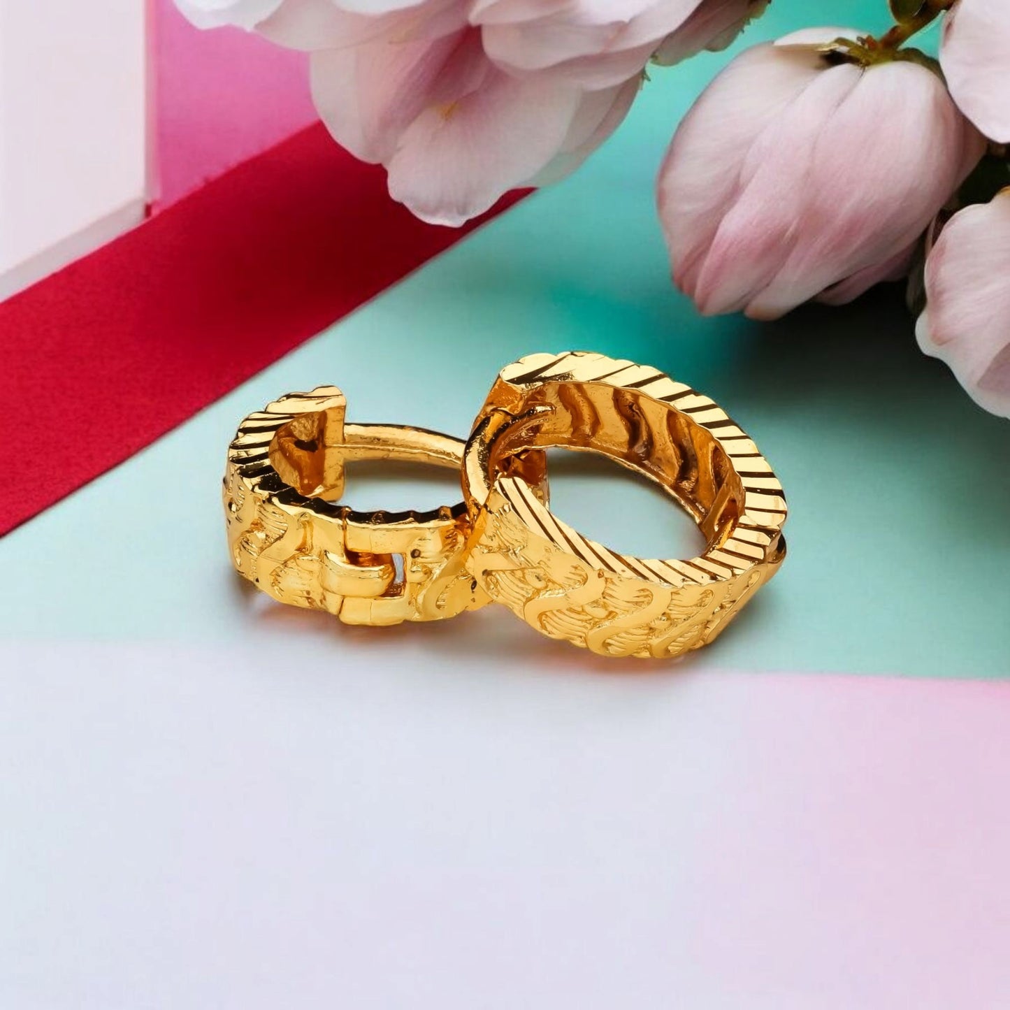 Gold-Plated Leaf Design Hoop Earrings for Women – Stylish Daily Wear Jewelry
