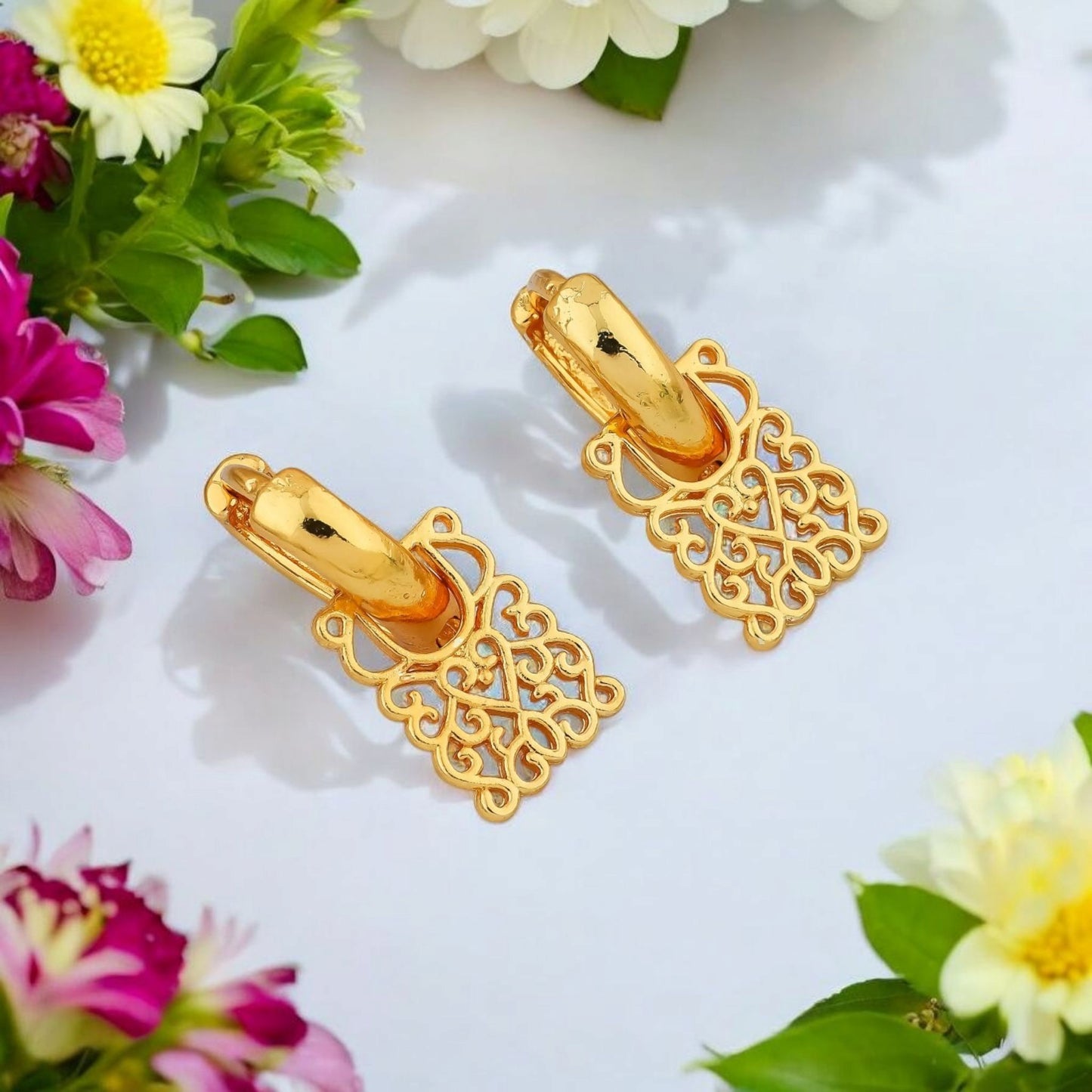 Gold-Plated Leaf Design Hoop Earrings for Women – Stylish Daily Wear Jewelry