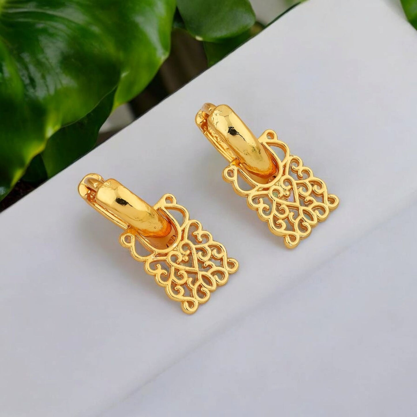 Gold-Plated Leaf Design Hoop Earrings for Women – Stylish Daily Wear Jewelry