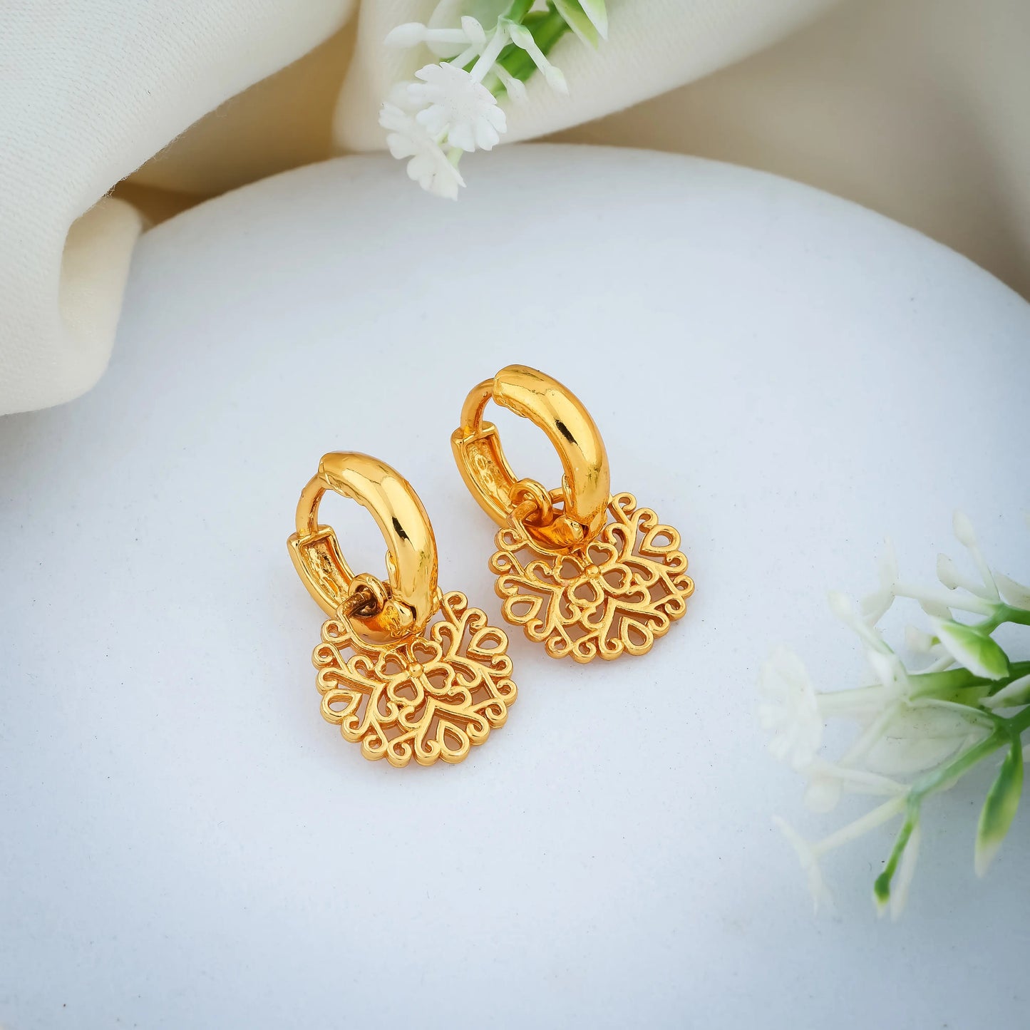 Gold-Plated Leaf Design Hoop Earrings for Women – Stylish Daily Wear Jewelry