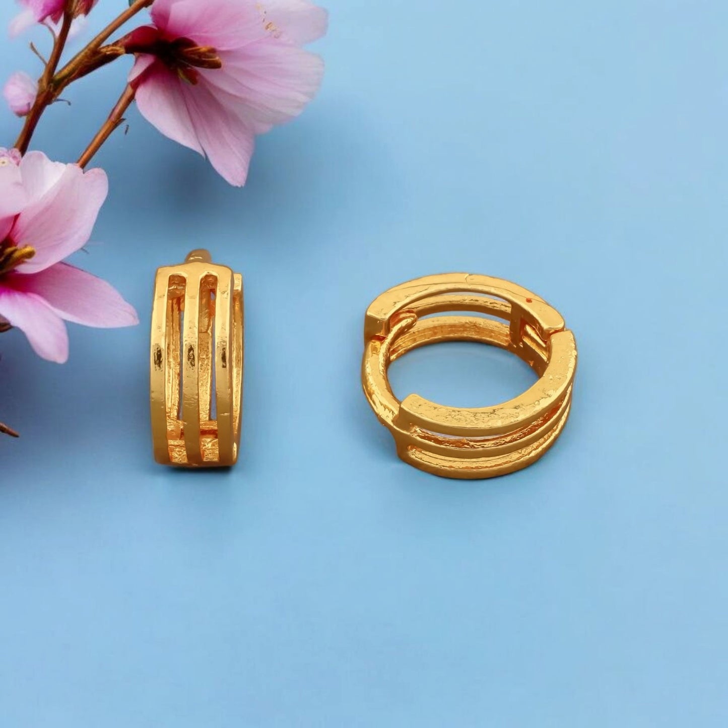 Gold-Plated Leaf Design Hoop Earrings for Women – Stylish Daily Wear Jewelry