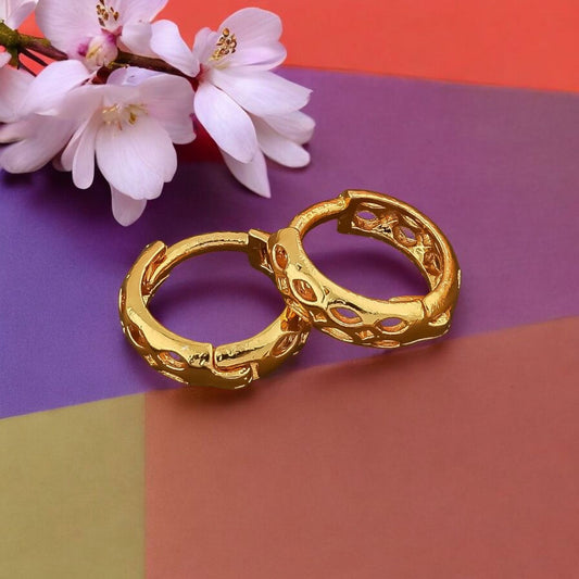 Gold-Plated Leaf Design Hoop Earrings for Women – Stylish Daily Wear Jewelry