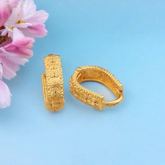 Gold-Plated Leaf Design Hoop Earrings for Women – Stylish Daily Wear Jewelry