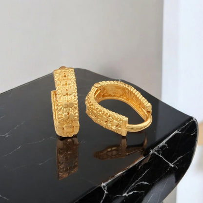 Gold-Plated Leaf Design Hoop Earrings for Women – Stylish Daily Wear Jewelry