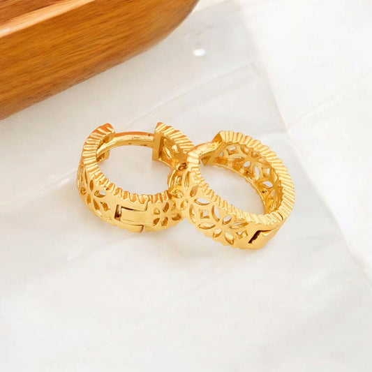 Gold-Plated Leaf Design Hoop Earrings for Women – Stylish Daily Wear Jewelry