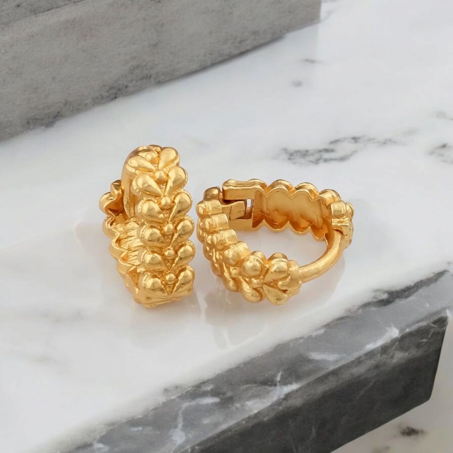 Gold-Plated Leaf Design Hoop Earrings for Women – Stylish Daily Wear Jewelry