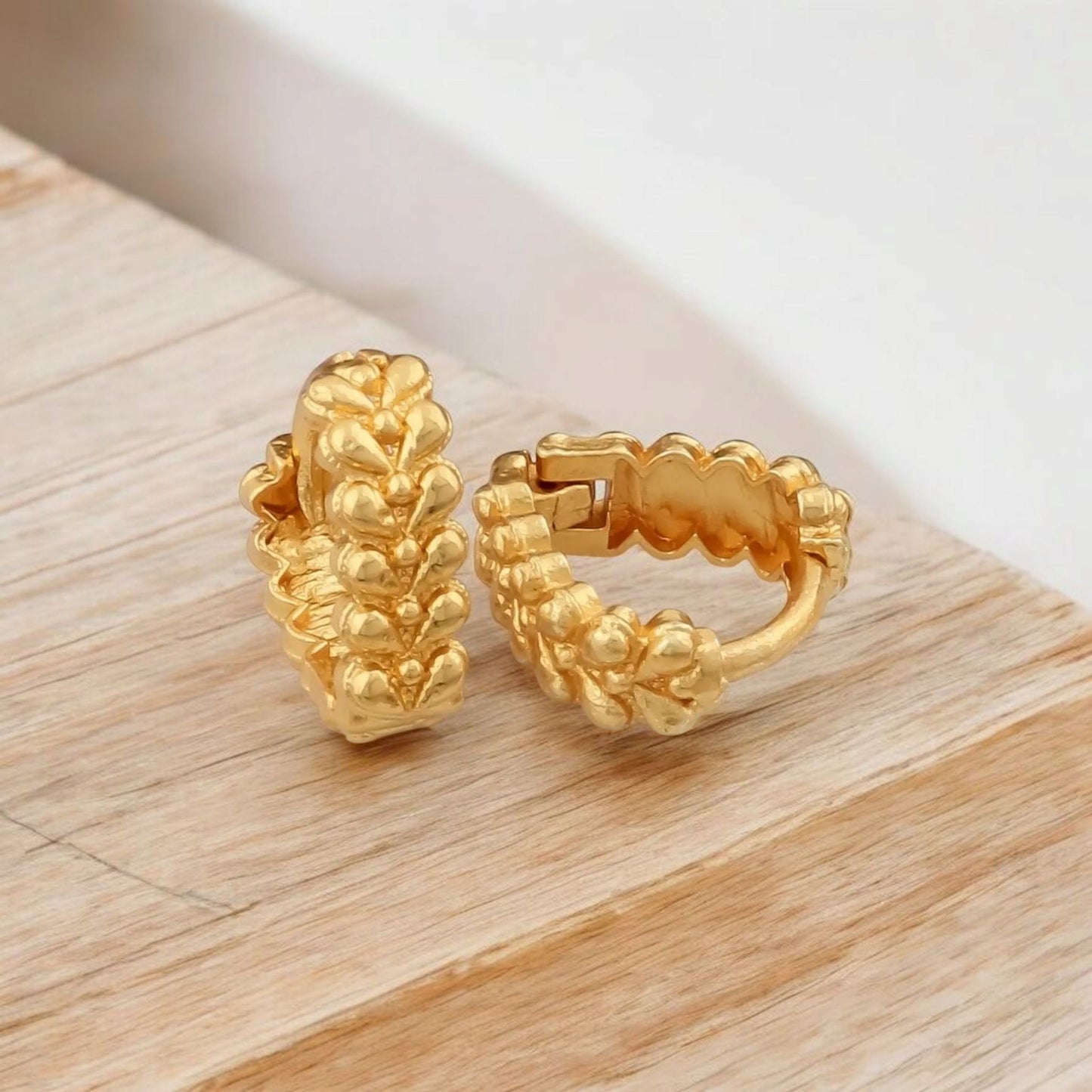 Gold-Plated Leaf Design Hoop Earrings for Women – Stylish Daily Wear Jewelry