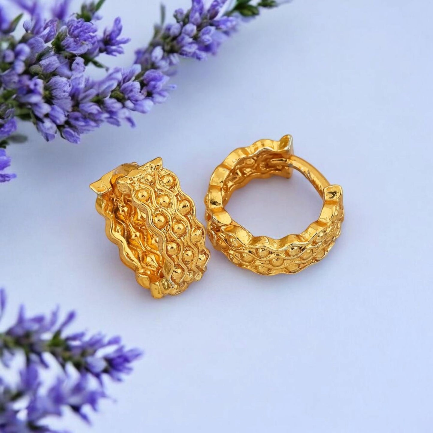 Gold-Plated Leaf Design Hoop Earrings for Women – Stylish Daily Wear Jewelry