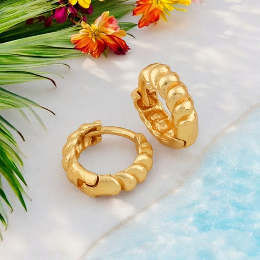 Gold-Plated Leaf Design Hoop Earrings for Women – Stylish Daily Wear Jewelry