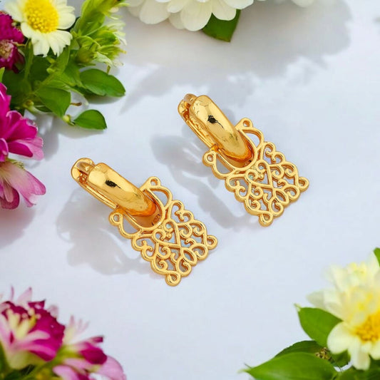Gold-Plated Leaf Design Hoop Earrings for Women – Stylish Daily Wear Jewelry