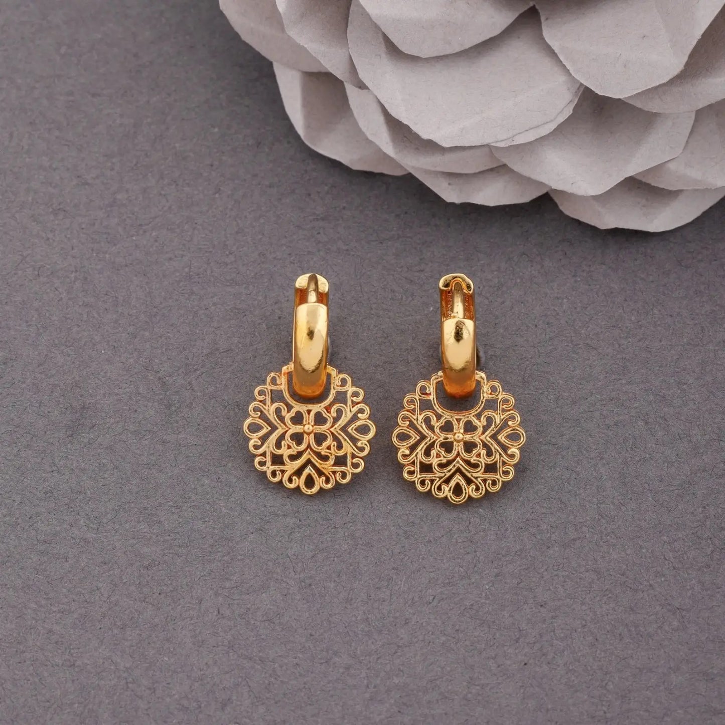 Gold-Plated Leaf Design Hoop Earrings for Women – Stylish Daily Wear Jewelry
