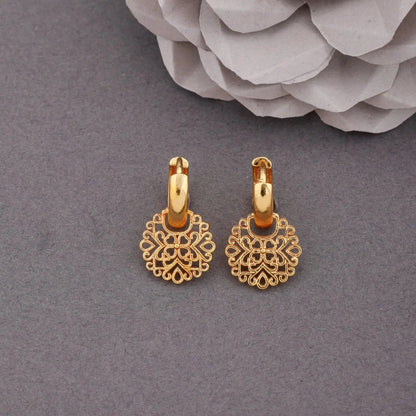 Gold-Plated Leaf Design Hoop Earrings for Women – Stylish Daily Wear Jewelry