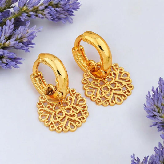 Gold-Plated Leaf Design Hoop Earrings for Women – Stylish Daily Wear Jewelry