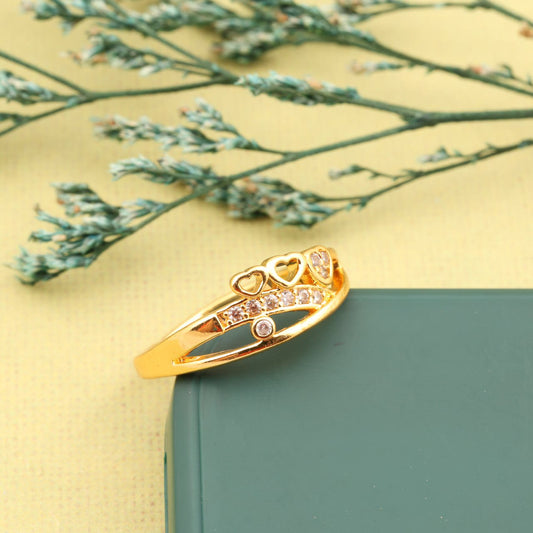 "Gold Plated Adjustable Floral Accent Ring with CZ Stones – Stylish Jewelry for Women"