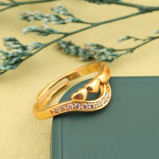 "Gold Plated Adjustable Floral Accent Ring with CZ Stones – Stylish Jewelry for Women"