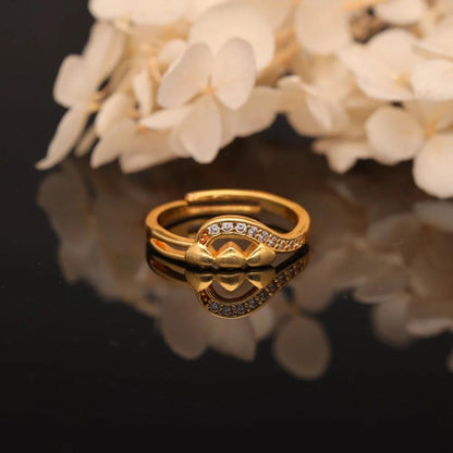 "Gold Plated Adjustable Floral Accent Ring with CZ Stones – Stylish Jewelry for Women"