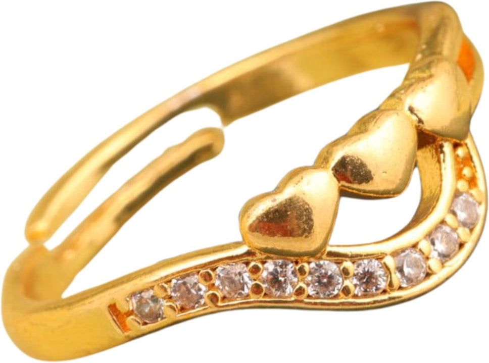 "Gold Plated Adjustable Floral Accent Ring with CZ Stones – Stylish Jewelry for Women"