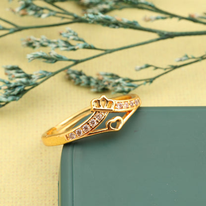 "Gold Plated Adjustable Floral Accent Ring with CZ Stones – Stylish Jewelry for Women"