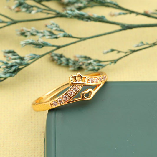 "Gold Plated Adjustable Floral Accent Ring with CZ Stones – Stylish Jewelry for Women"