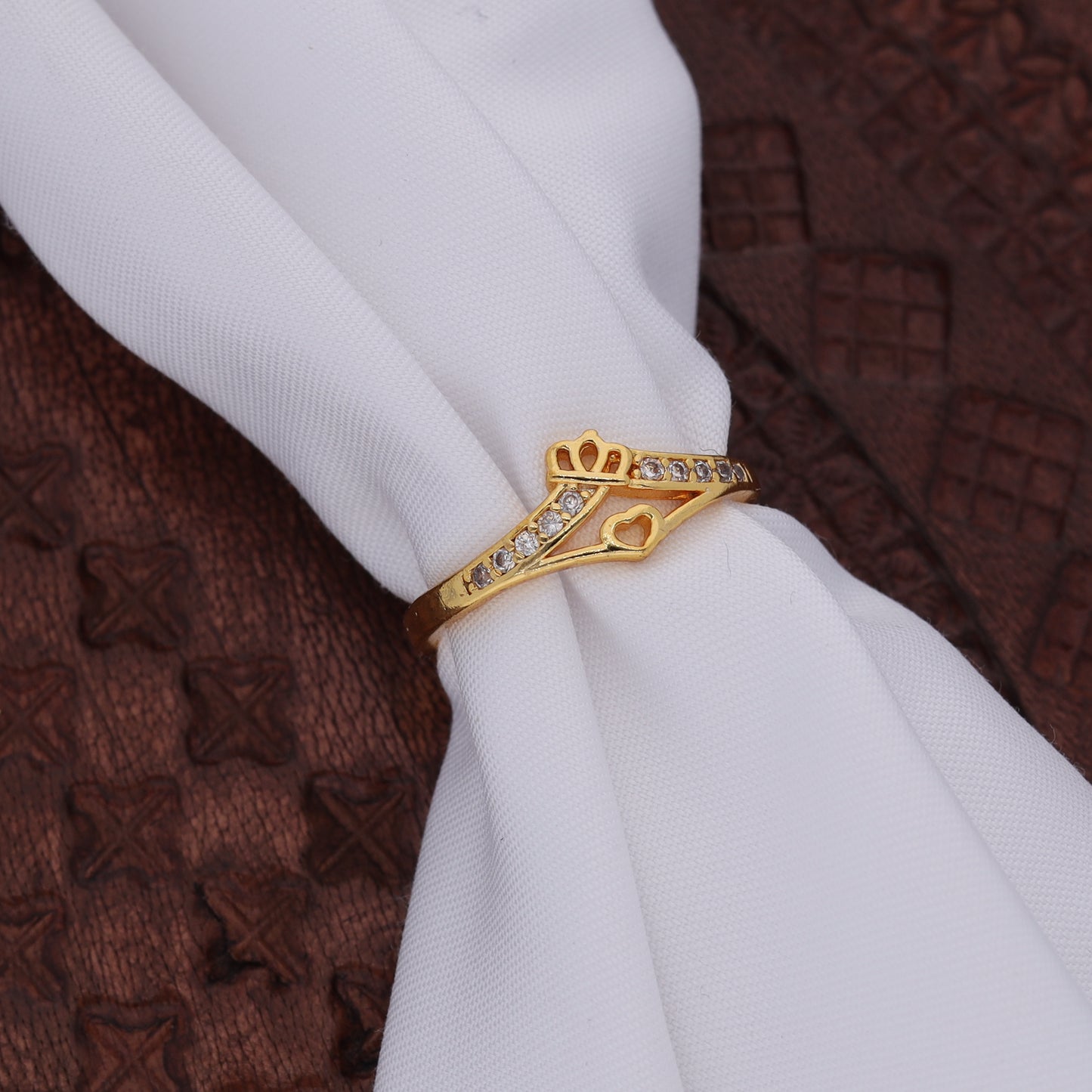 "Gold Plated Adjustable Floral Accent Ring with CZ Stones – Stylish Jewelry for Women"