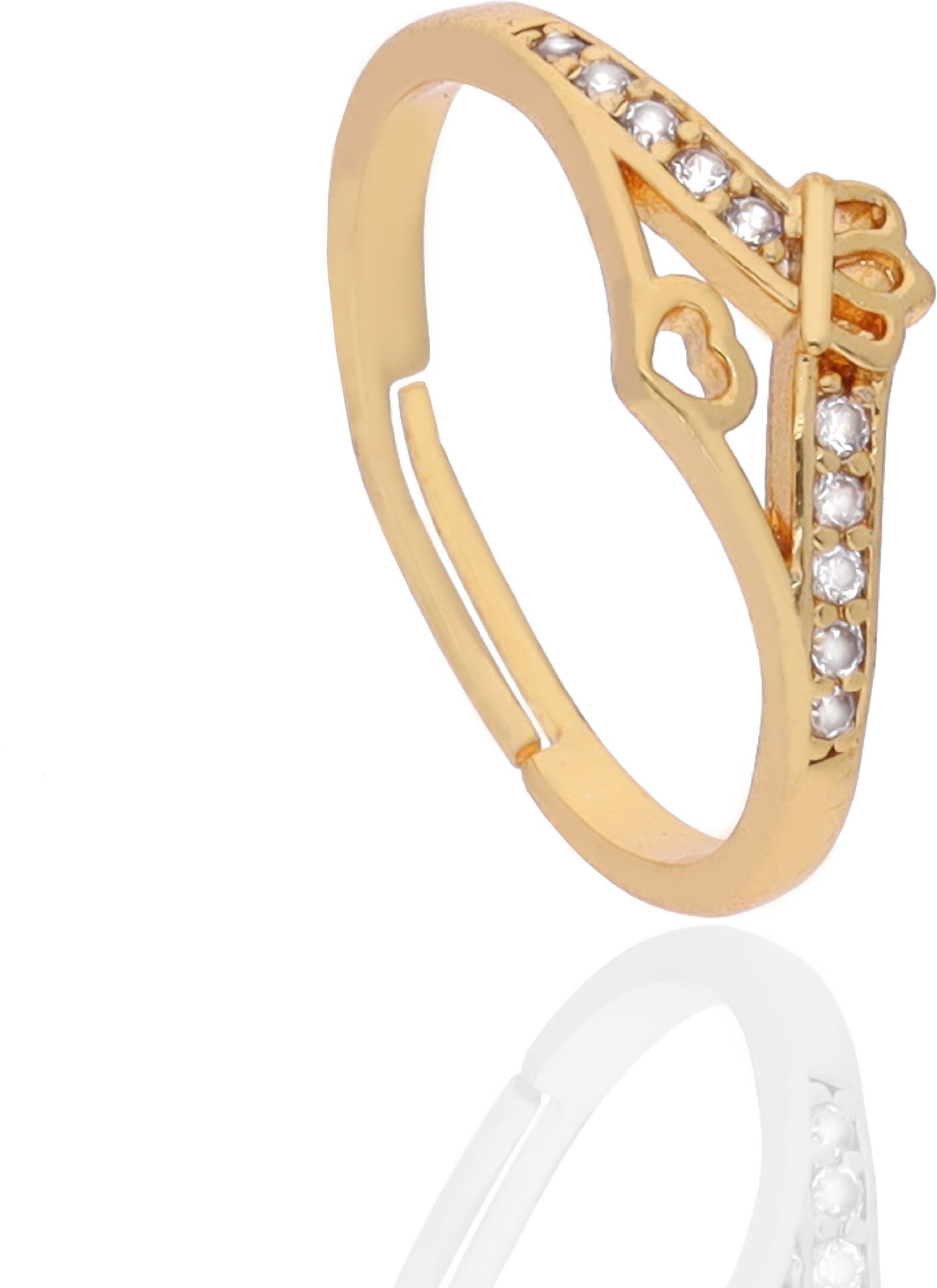 "Gold Plated Adjustable Floral Accent Ring with CZ Stones – Stylish Jewelry for Women"