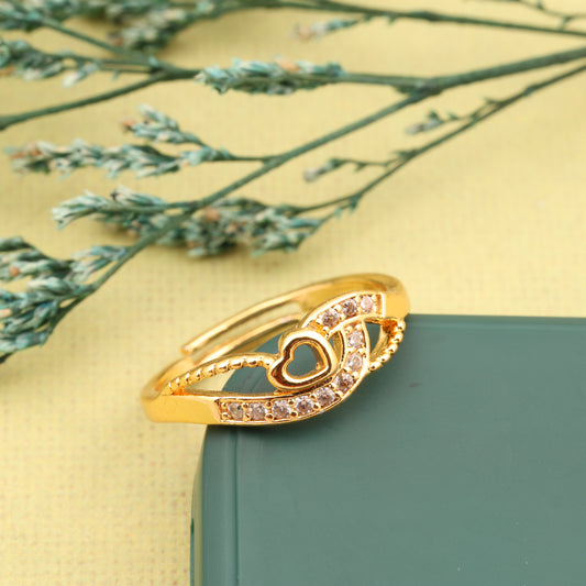 "Gold Plated Adjustable Floral Accent Ring with CZ Stones – Stylish Jewelry for Women"