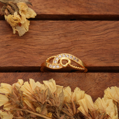 "Gold Plated Adjustable Floral Accent Ring with CZ Stones – Stylish Jewelry for Women"