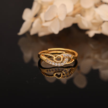 "Gold Plated Adjustable Floral Accent Ring with CZ Stones – Stylish Jewelry for Women"