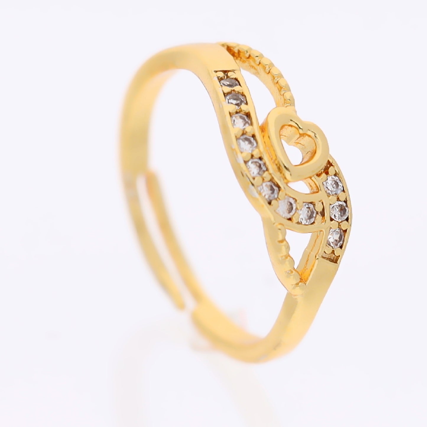 "Gold Plated Adjustable Floral Accent Ring with CZ Stones – Stylish Jewelry for Women"