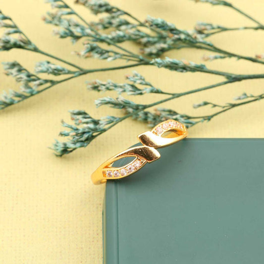 "Gold Plated Adjustable Floral Accent Ring with CZ Stones – Stylish Jewelry for Women"