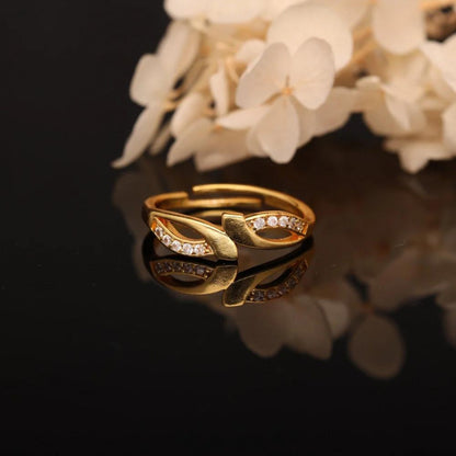 "Gold Plated Adjustable Floral Accent Ring with CZ Stones – Stylish Jewelry for Women"