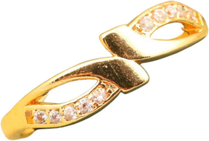 "Gold Plated Adjustable Floral Accent Ring with CZ Stones – Stylish Jewelry for Women"