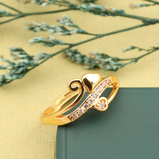 "Gold Plated Heart Design Couple Ring with CZ Stones – Adjustable Stylish Jewelry for Women