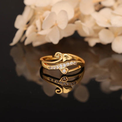 "Gold Plated Heart Design Couple Ring with CZ Stones – Adjustable Stylish Jewelry for Women