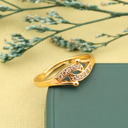 "Gold Plated Adjustable CZ Stone Ring – Elegant Stylish Jewelry for Women"