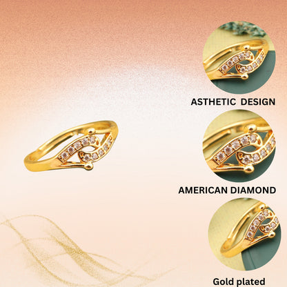 "Gold Plated Adjustable CZ Stone Ring – Elegant Stylish Jewelry for Women"