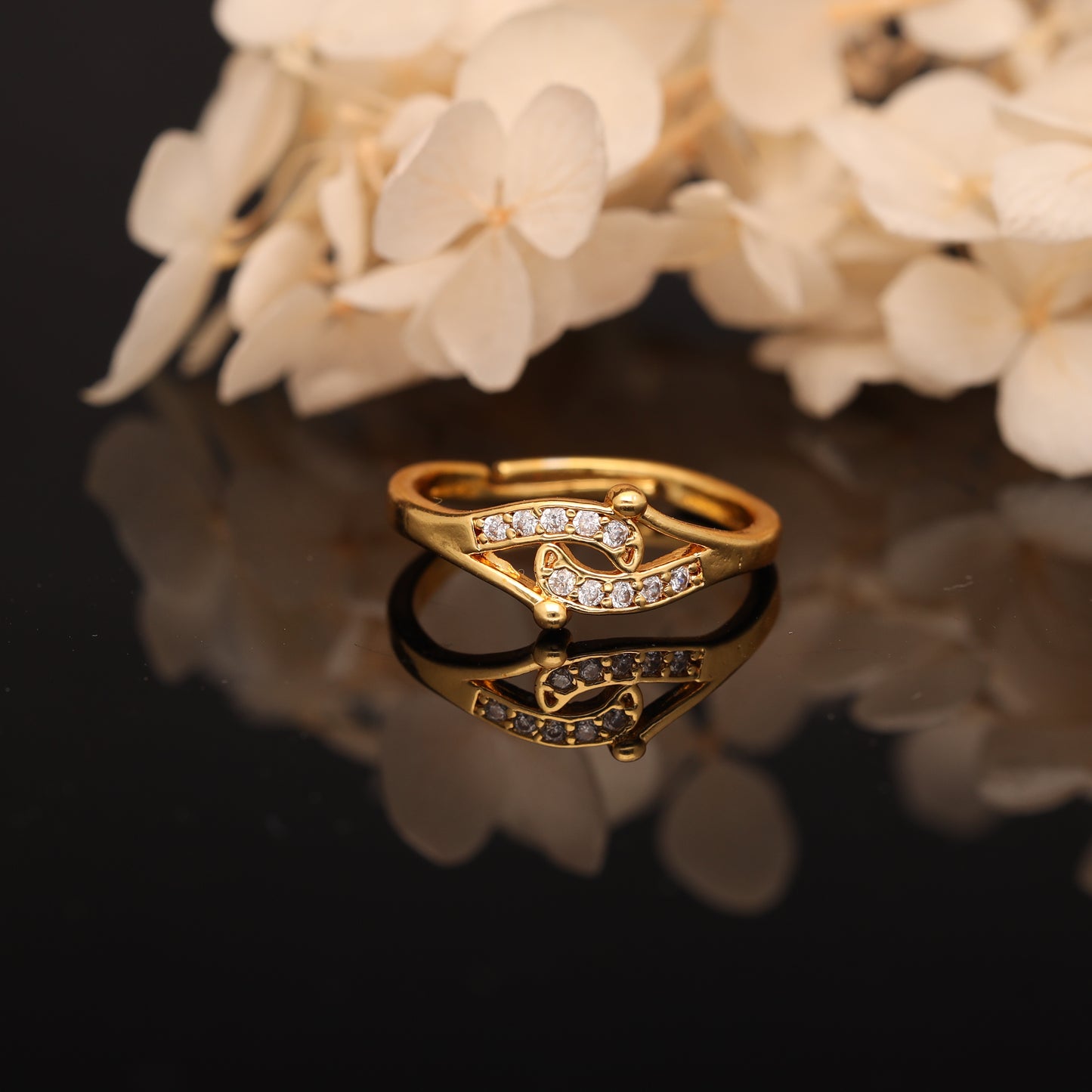 "Gold Plated Adjustable CZ Stone Ring – Elegant Stylish Jewelry for Women"