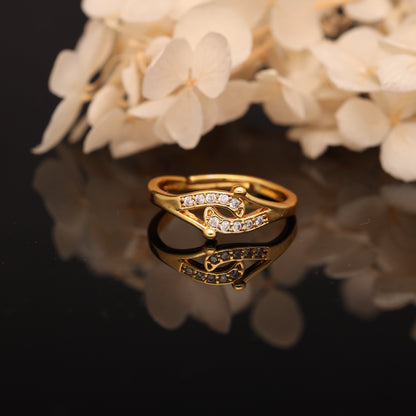 "Gold Plated Adjustable CZ Stone Ring – Elegant Stylish Jewelry for Women"