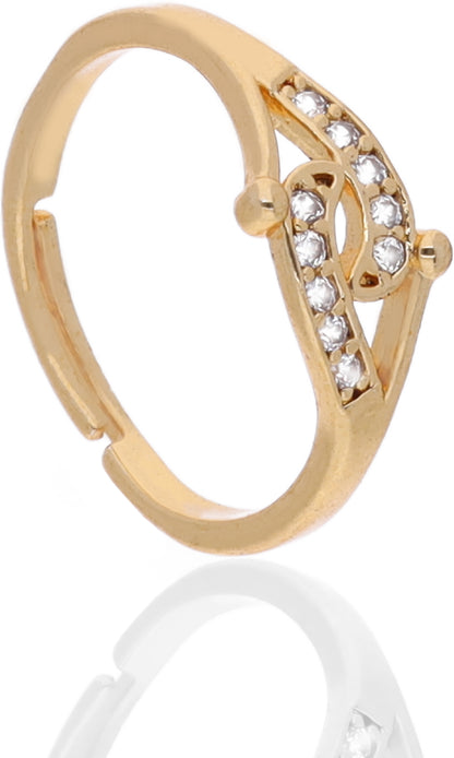 "Gold Plated Adjustable CZ Stone Ring – Elegant Stylish Jewelry for Women"