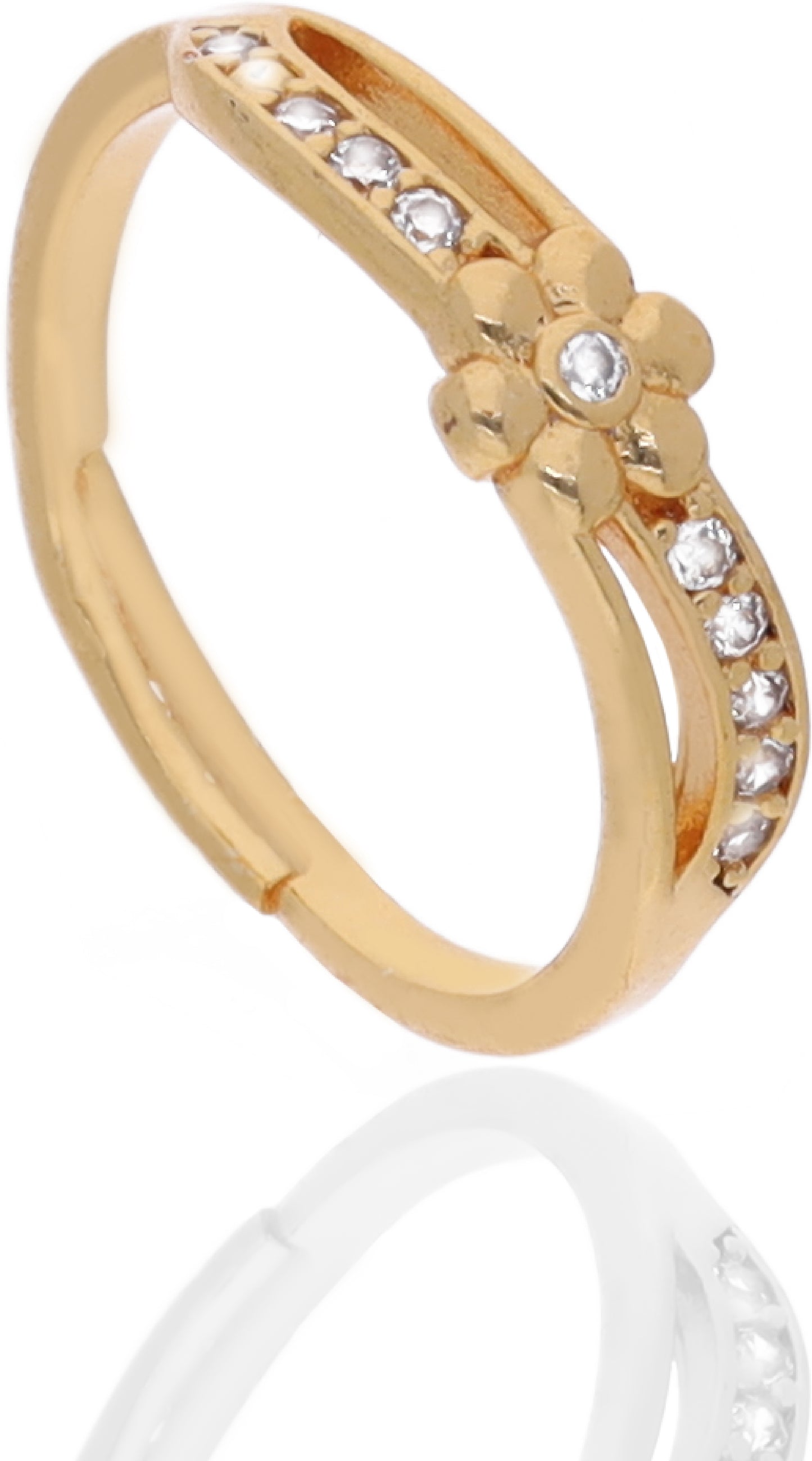 "Gold Plated Adjustable Floral Design Ring with CZ Stones – Elegant Jewelry for Women"