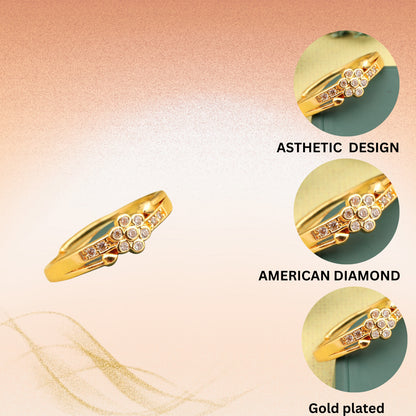 "Gold Plated Adjustable Daisy Flower Design Ring with CZ Stones – Trendy Jewelry for Women"
