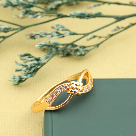 "Gold Plated Adjustable Infinity Floral Ring with CZ Stones – Elegant Jewelry for Women"