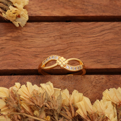 "Gold Plated Adjustable Infinity Floral Ring with CZ Stones – Elegant Jewelry for Women"