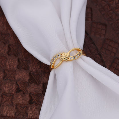 "Gold Plated Adjustable Infinity Floral Ring with CZ Stones – Elegant Jewelry for Women"