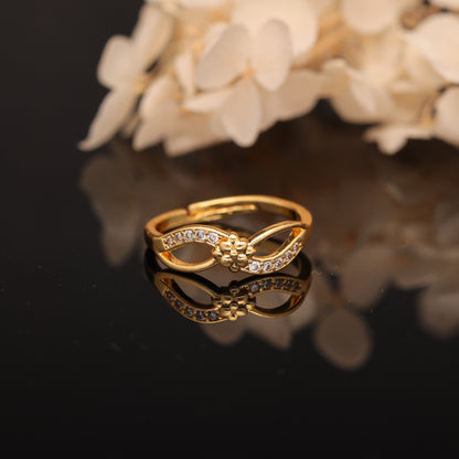 "Gold Plated Adjustable Infinity Floral Ring with CZ Stones – Elegant Jewelry for Women"