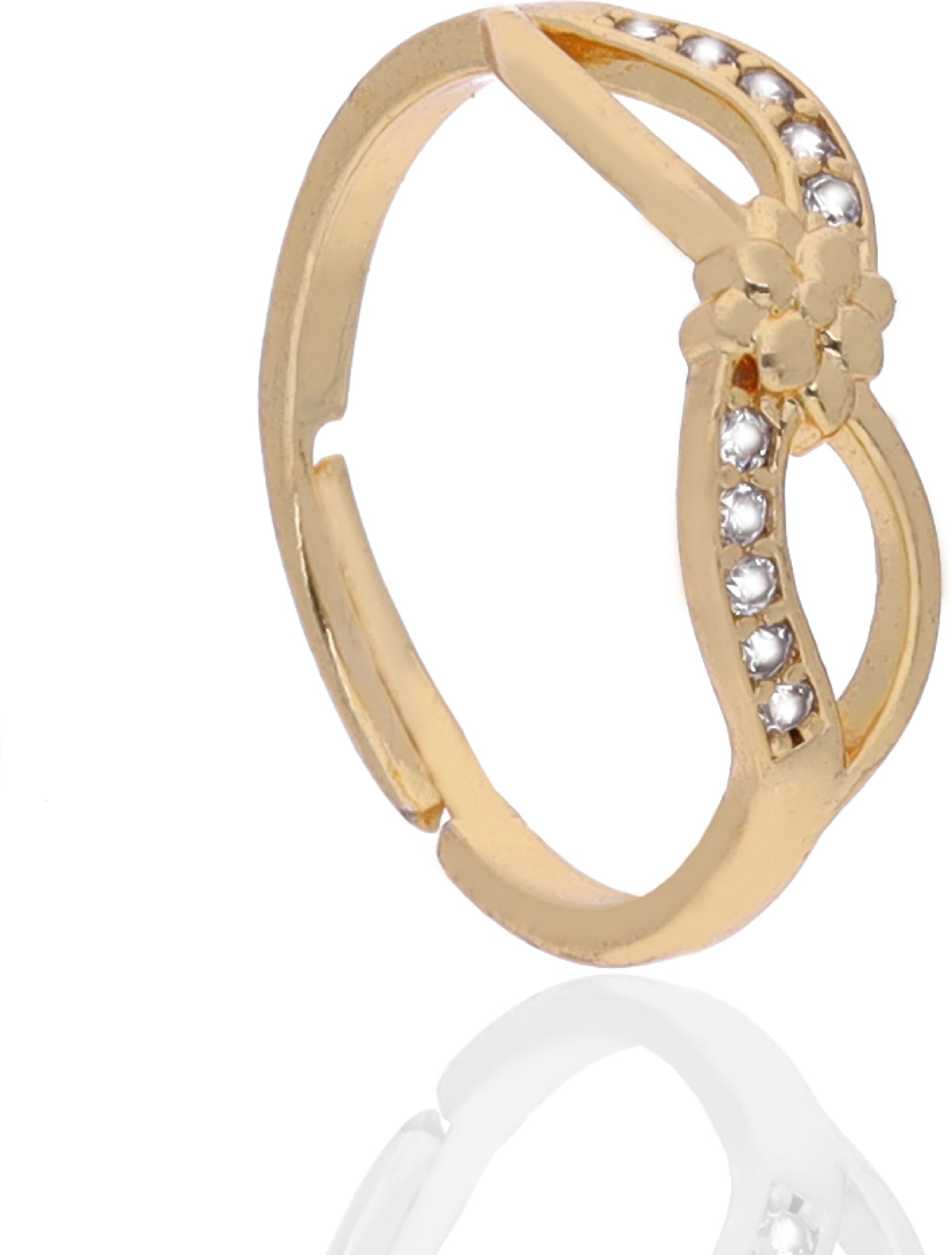 "Gold Plated Adjustable Infinity Floral Ring with CZ Stones – Elegant Jewelry for Women"