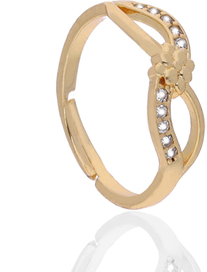 "Gold Plated Adjustable Infinity Floral Ring with CZ Stones – Elegant Jewelry for Women"